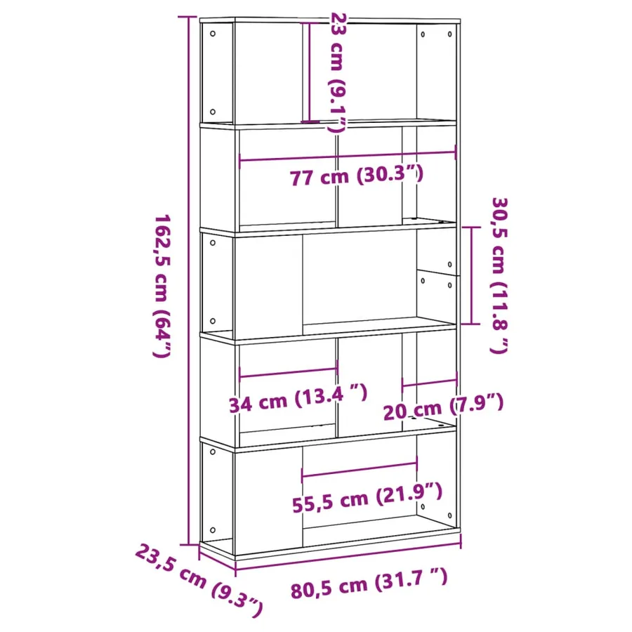Bibliothèque 5 niveaux noir 80,5x23,5x162,5 cm bois ingénierie - 8