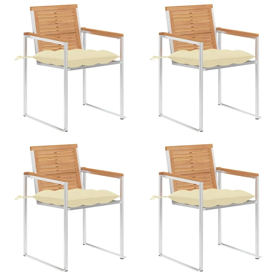 Chaises de jardin lot de 4 avec coussins Bois de teck massif