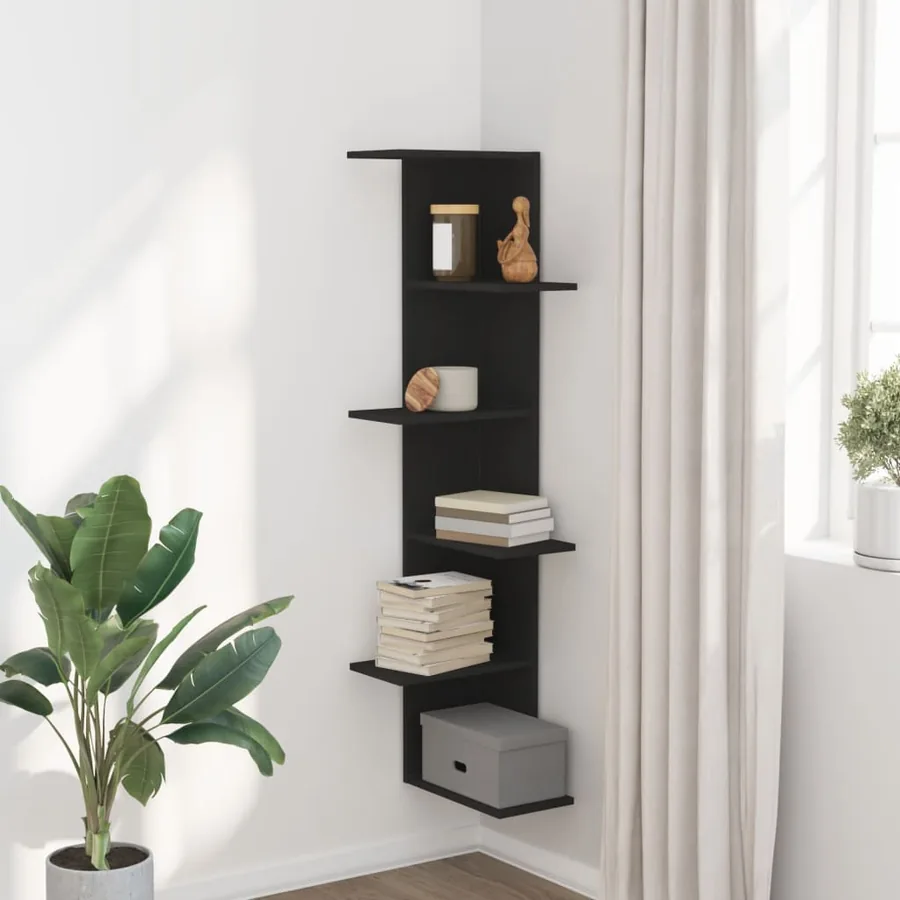 Étagère d'angle murale noir 36,5x36,5x140 cm bois d'ingénierie - 3
