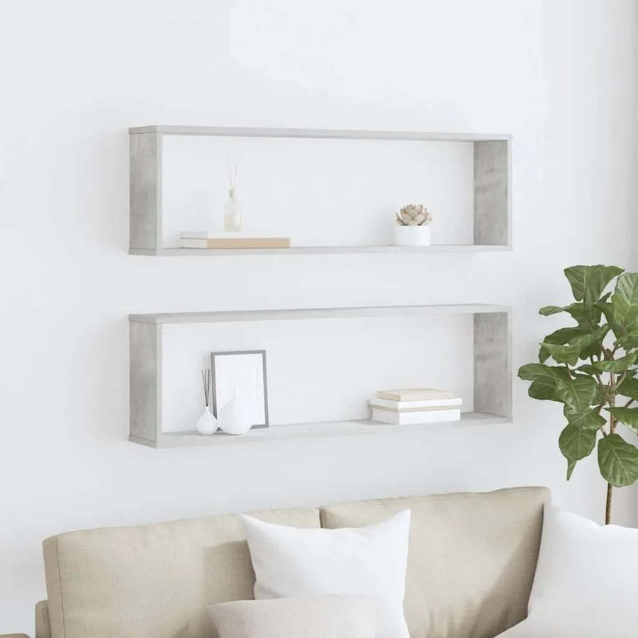 Étagères cube murales 2 pcs gris béton bois d'ingénierie - 3