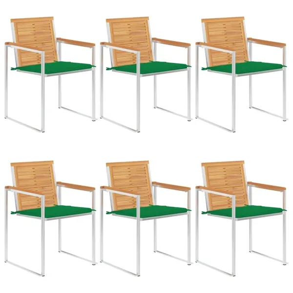 Chaises de jardin lot de 6 avec coussins Bois de teck massif