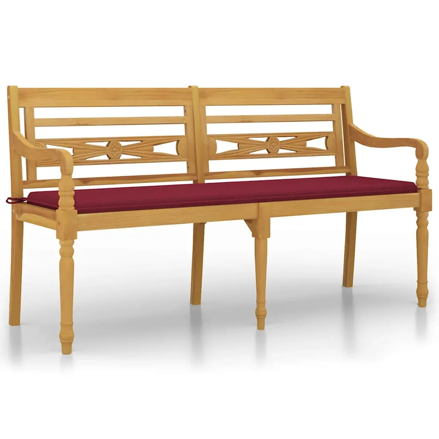 Banc Batavia avec coussin rouge bordeaux 150cm Bois teck massif - 2