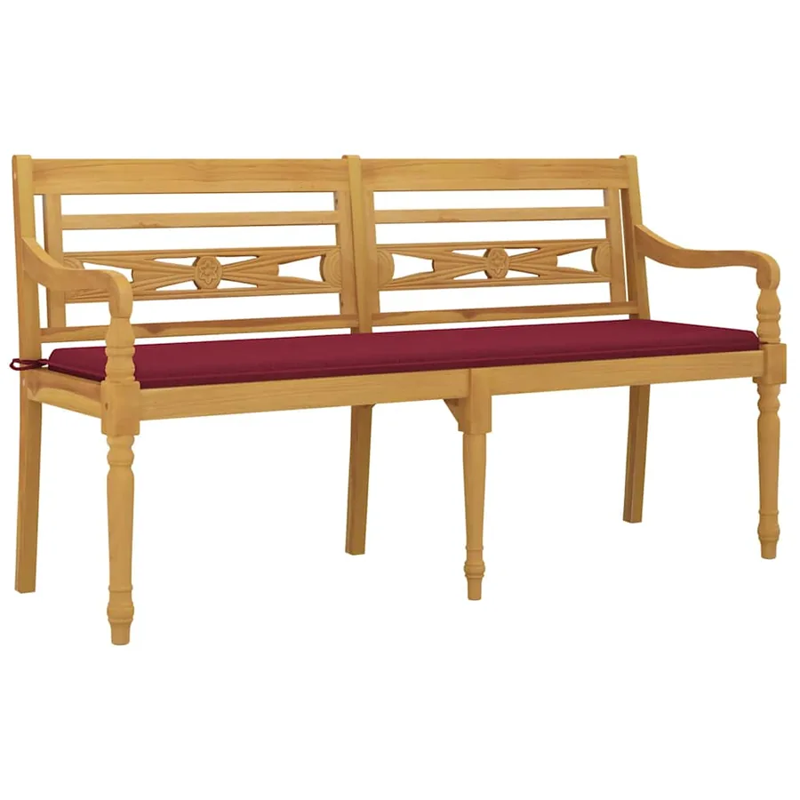 Banc Batavia avec coussin rouge bordeaux 150cm Bois teck massif - 3