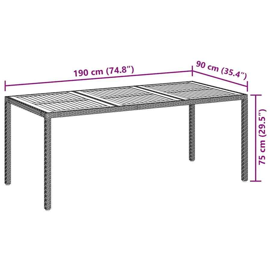 Table de jardin 190x90x75 cm Résine tressée/bois d'acacia Gris - 7