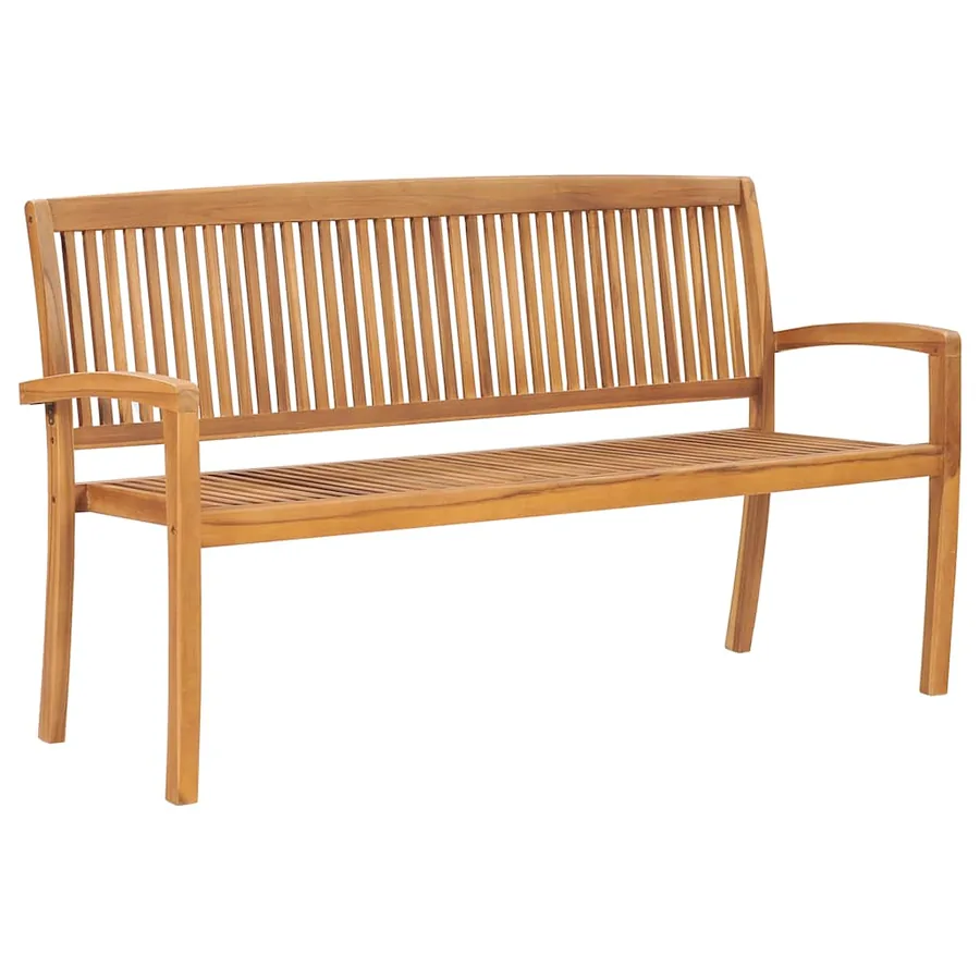 Banc de jardin empilable et coussin 159 cm Bois de teck massif - 2