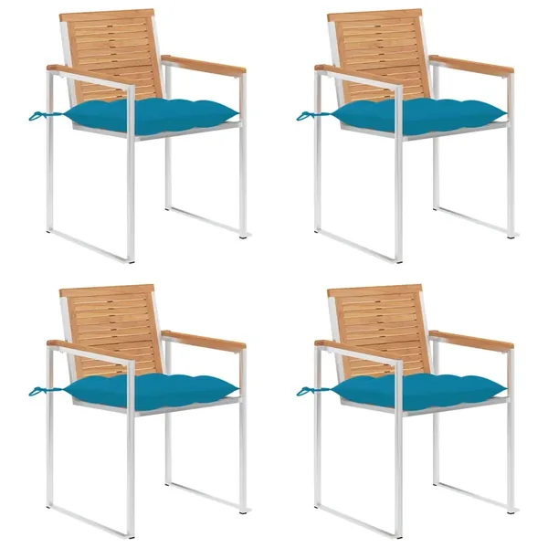 Chaises de jardin lot de 4 avec coussins Bois de teck massif