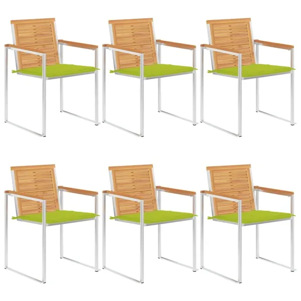 Chaises de jardin lot de 6 avec coussins Bois de teck massif