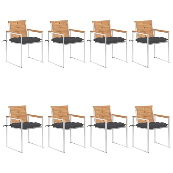 Chaises de jardin lot de 8 avec coussins Bois de teck massif