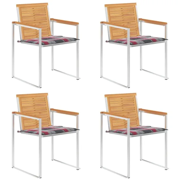 Chaises de jardin lot de 4 avec coussins Bois de teck massif