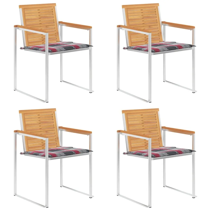 Chaises de jardin lot de 4 avec coussins Bois de teck massif
