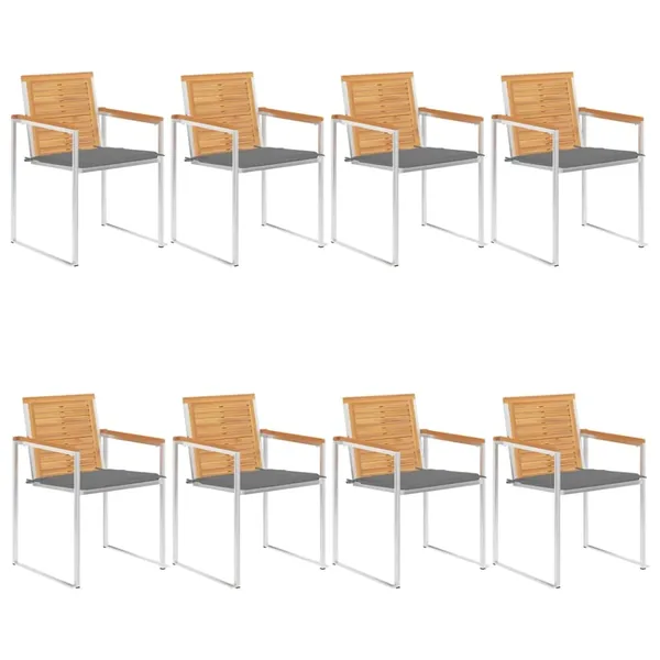 Chaises de jardin lot de 8 avec coussins Bois de teck massif