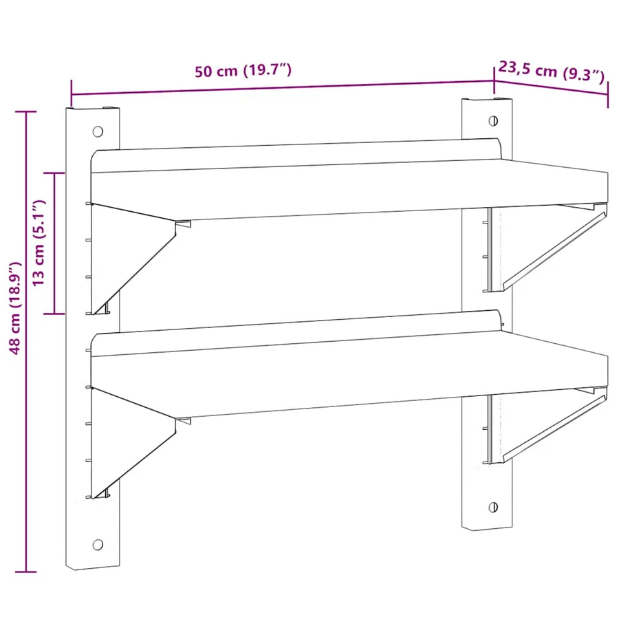 Étagère murale 2 niveaux 50x23,5x48 cm argenté acier inoxydable - 11