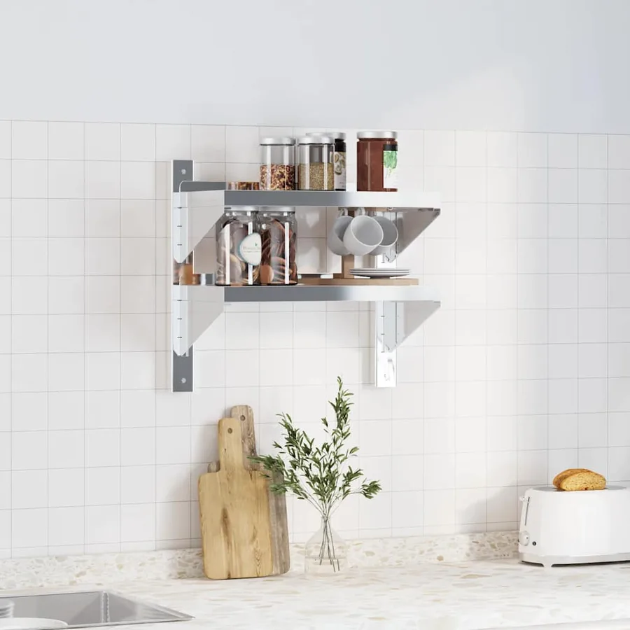 Étagère murale 2 niveaux 50x23,5x48 cm argenté acier inoxydable - 3