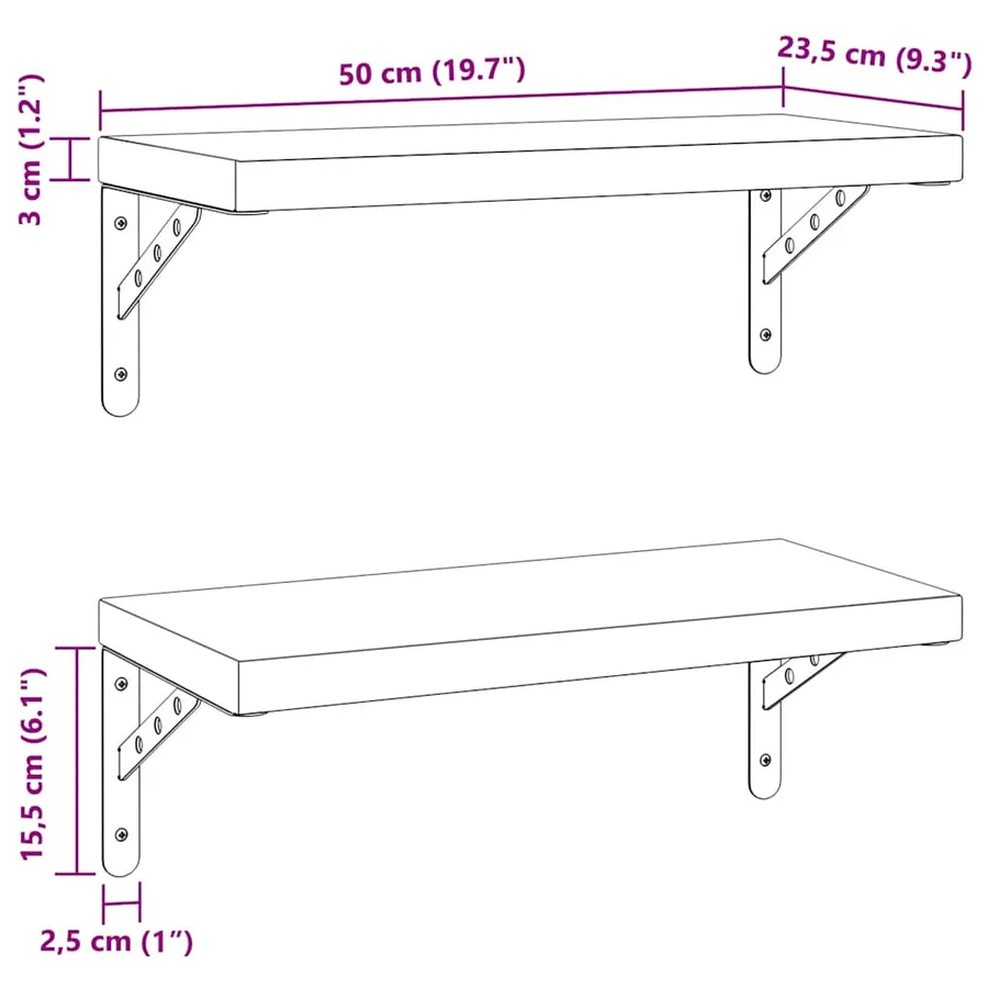 Étagères murales 2 pcs 50x23,5 cm noir acier inoxydable - 9