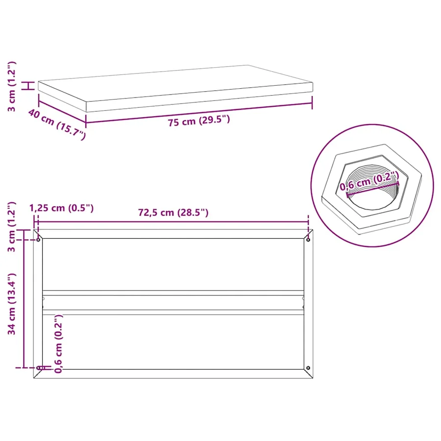 Étagères murales 2 pcs 75x40 cm noir acier inoxydable - 10