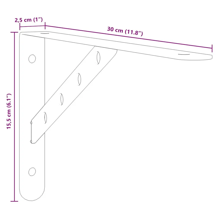 Supports d'étagères 4pcs 30x2,5x15,5cm argenté acier inoxydable - 12
