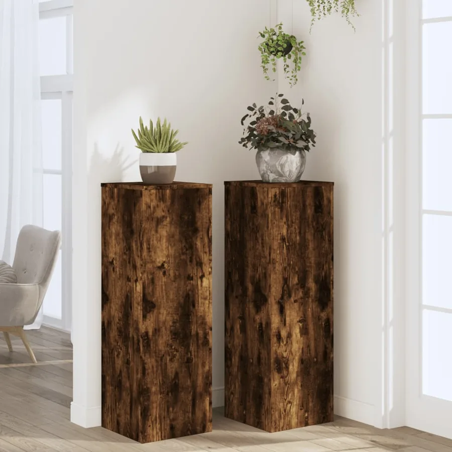 Supports pour plantes 2 pcs chêne fumé bois d'ingénierie - 3