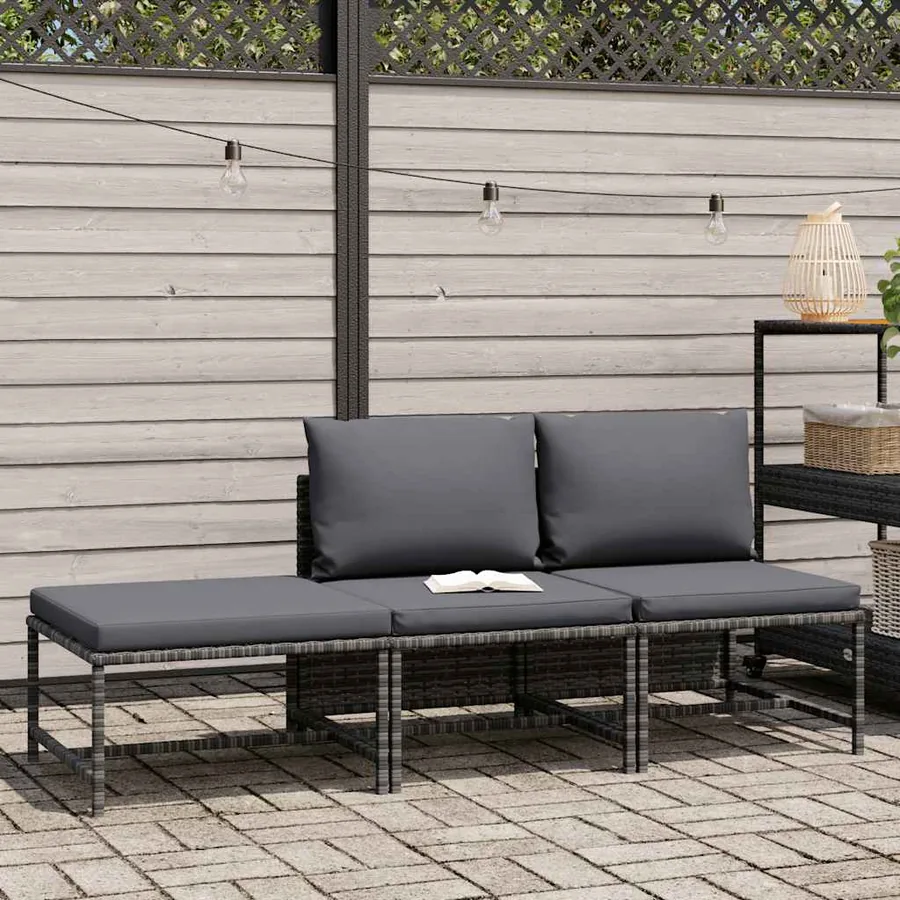 Salon de jardin 3 pcs avec coussins Gris Résine tressée - 2