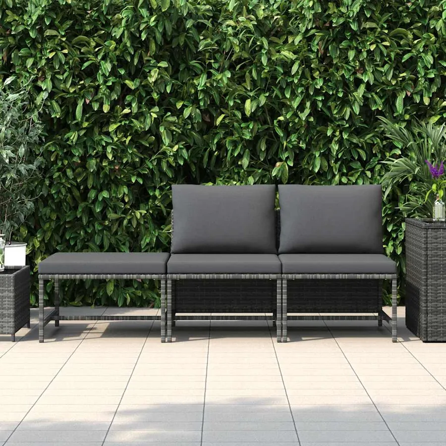 Salon de jardin 3 pcs avec coussins Gris Résine tressée - 3