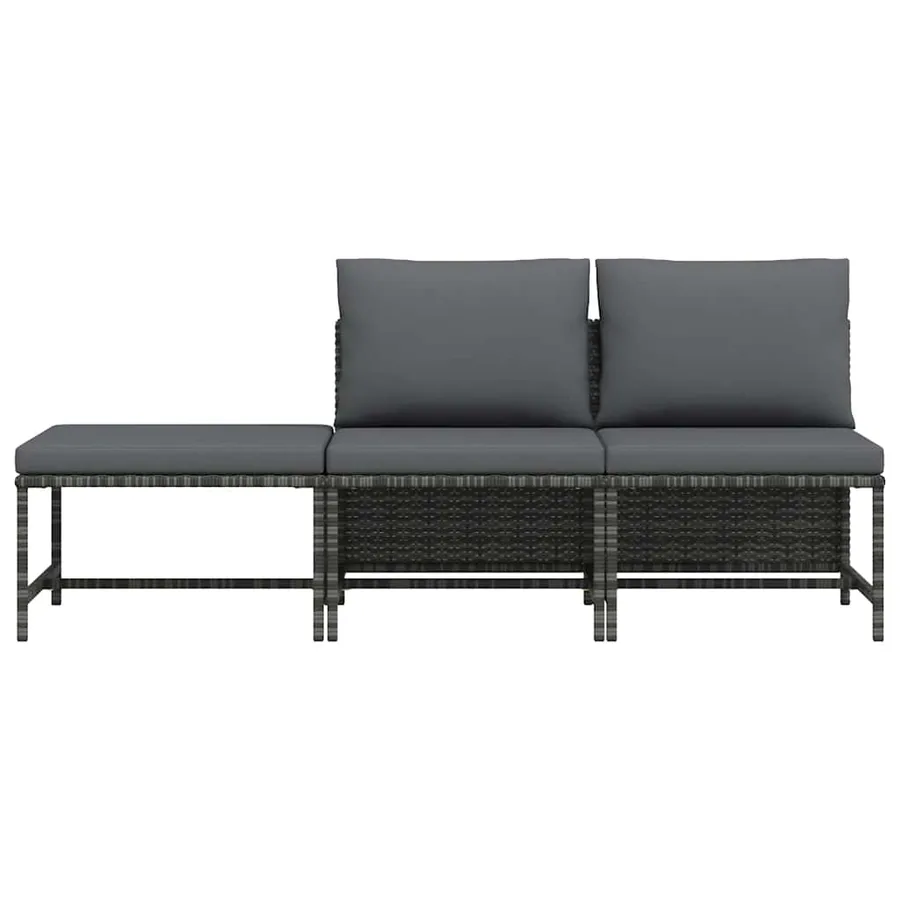 Salon de jardin 3 pcs avec coussins Gris Résine tressée - 4