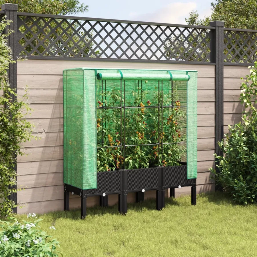 Jardinière surélevée avec housse aspect rotin 120x40x140 cm - 3