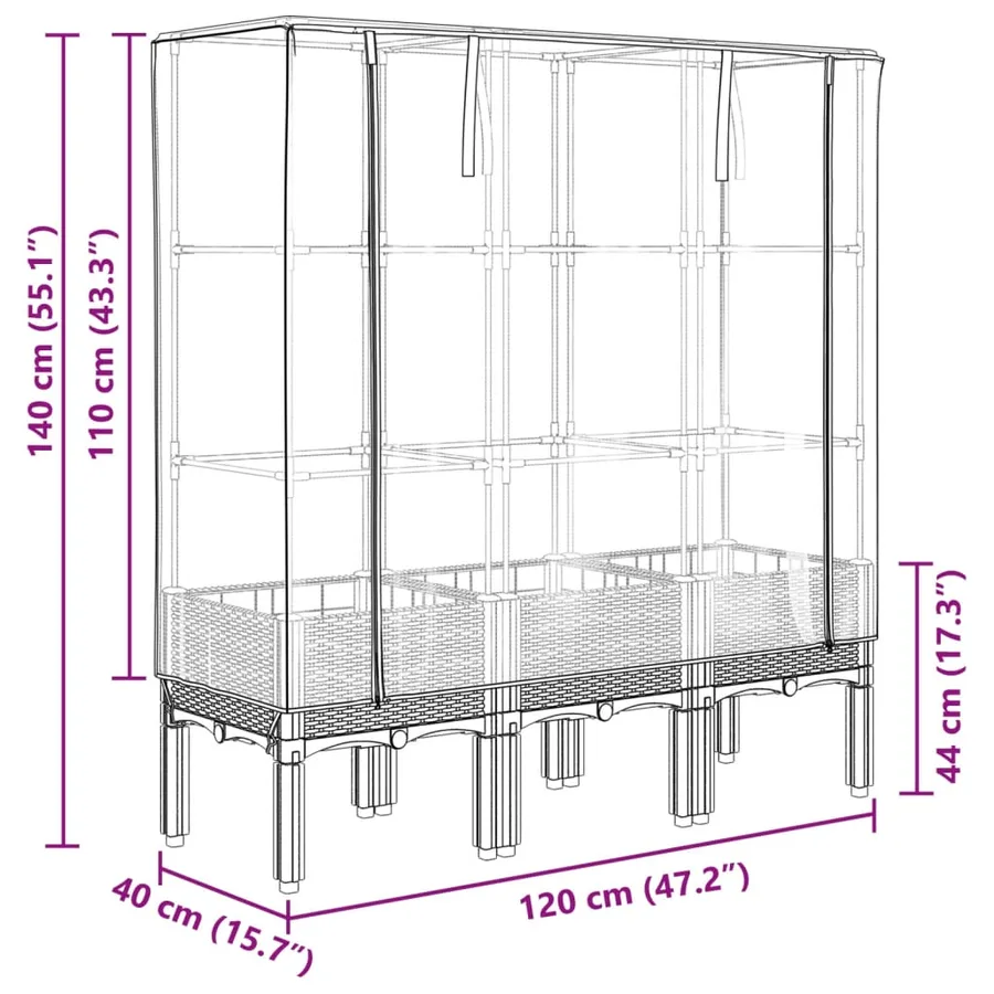 Jardinière surélevée avec housse aspect rotin 120x40x140 cm - 9