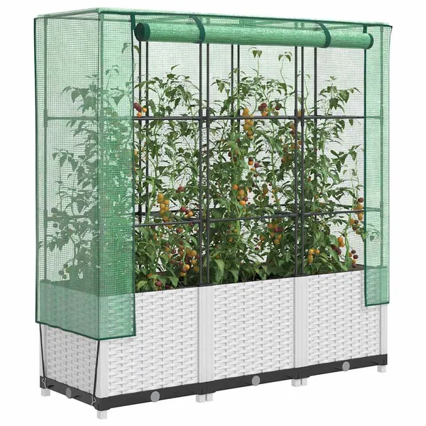 Jardinière surélevée avec housse aspect rotin 120x40x138 cm
