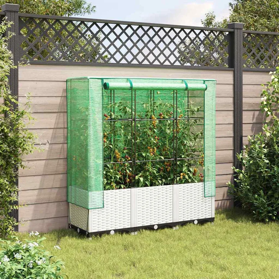 Jardinière surélevée avec housse aspect rotin 120x40x138 cm - 3