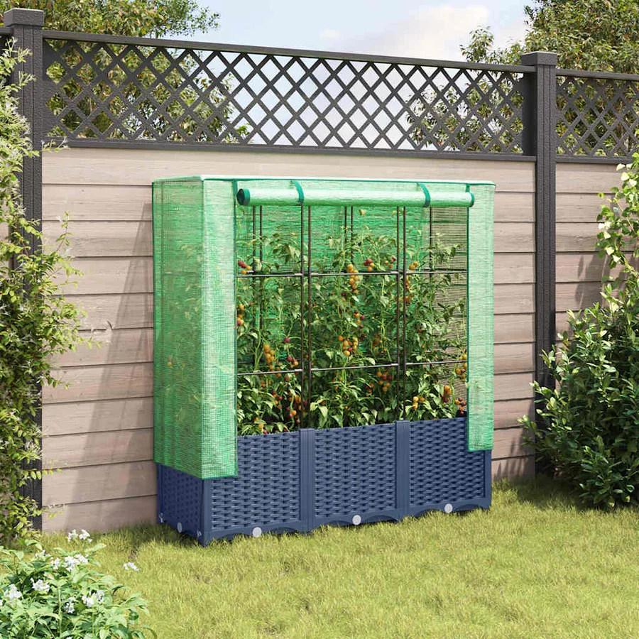 Jardinière surélevée avec housse aspect rotin 120x40x138 cm - 3
