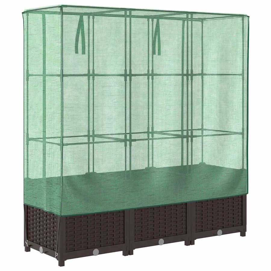 Jardinière surélevée avec housse aspect rotin 120x40x138 cm - 6