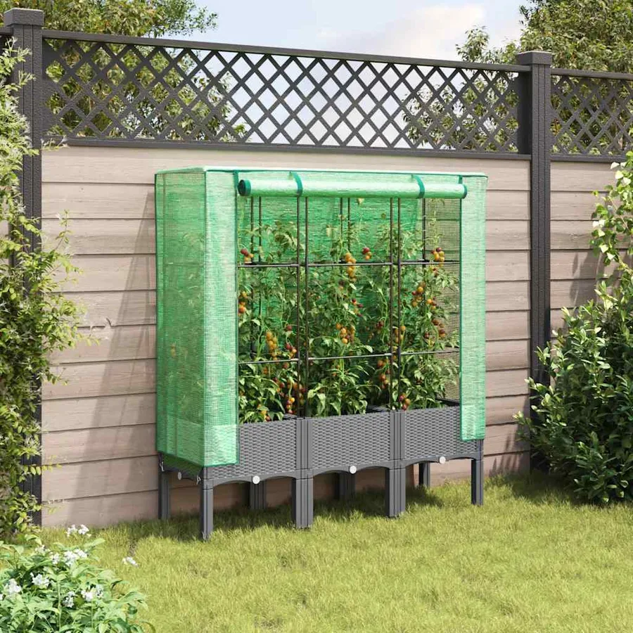 Jardinière surélevée avec housse aspect rotin 120x40x140 cm - 3