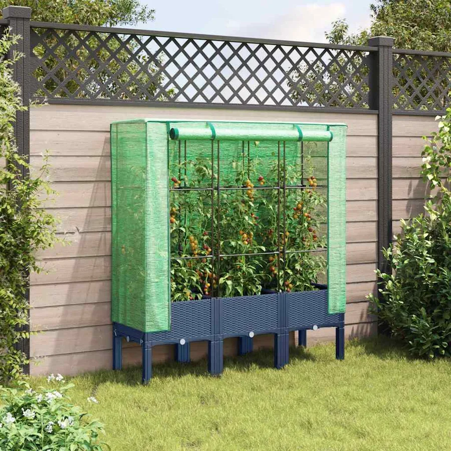 Jardinière surélevée avec housse aspect rotin 120x40x140 cm - 3
