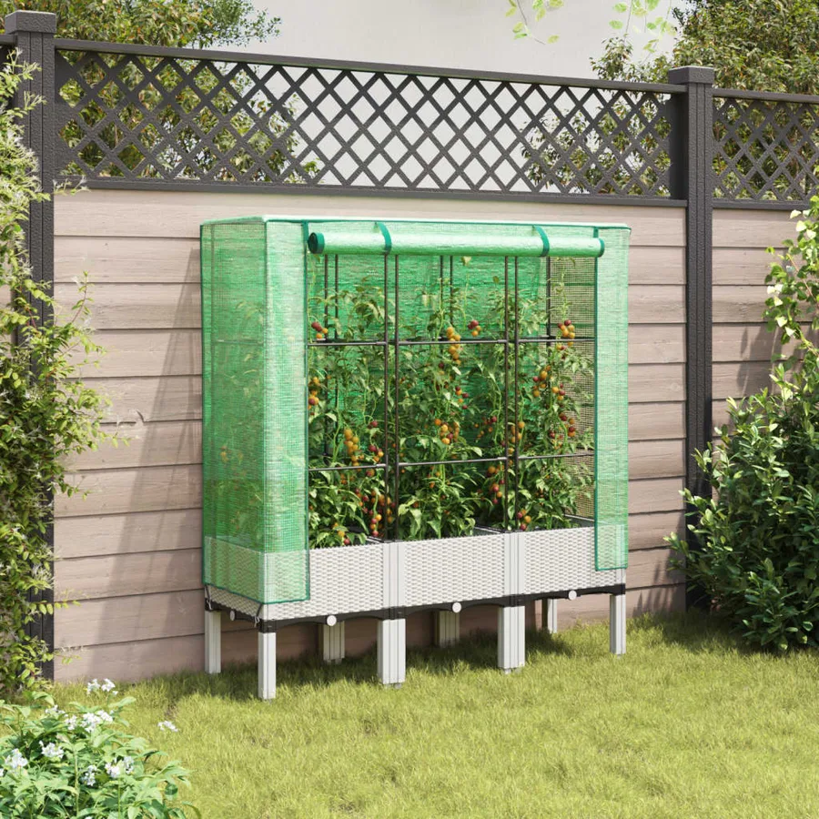 Jardinière surélevée avec housse aspect rotin 120x40x140 cm - 3
