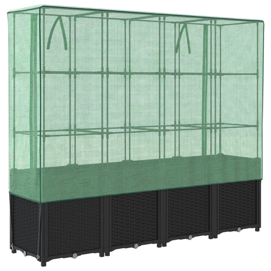 Lit surélevé avec housse de serre aspect rotin 160 x 40 x 153 cm - 6