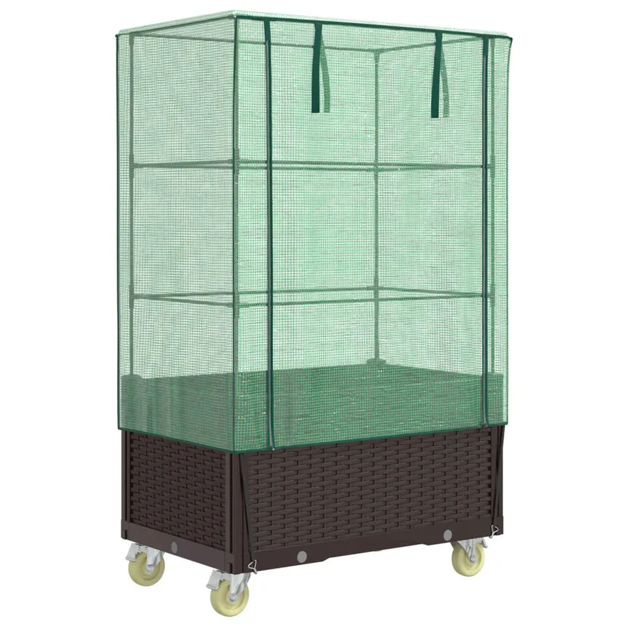 Jardinière surélevée avec housse et roues aspect rotin - 2