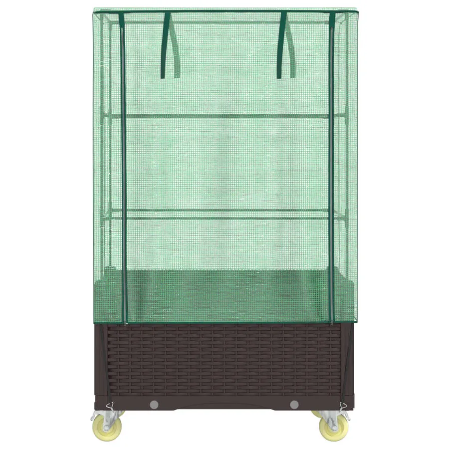 Jardinière surélevée avec housse et roues aspect rotin - 4