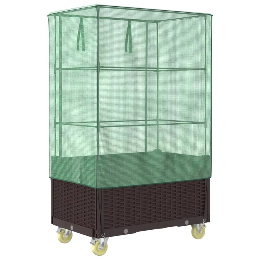 Jardinière surélevée avec housse et roues aspect rotin - 6