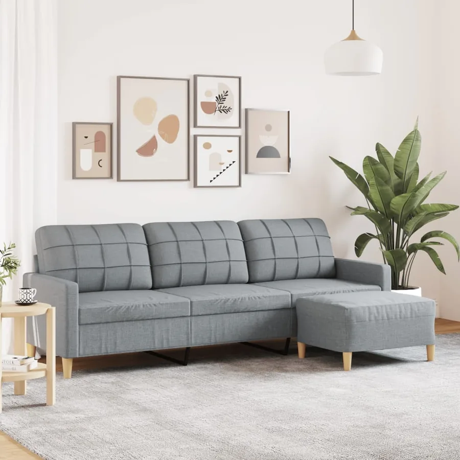 Canapé à 3 places avec repose-pieds Gris clair 210 cm Tissu