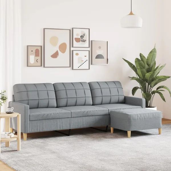 Canapé à 3 places avec repose-pieds Gris clair 210 cm Tissu