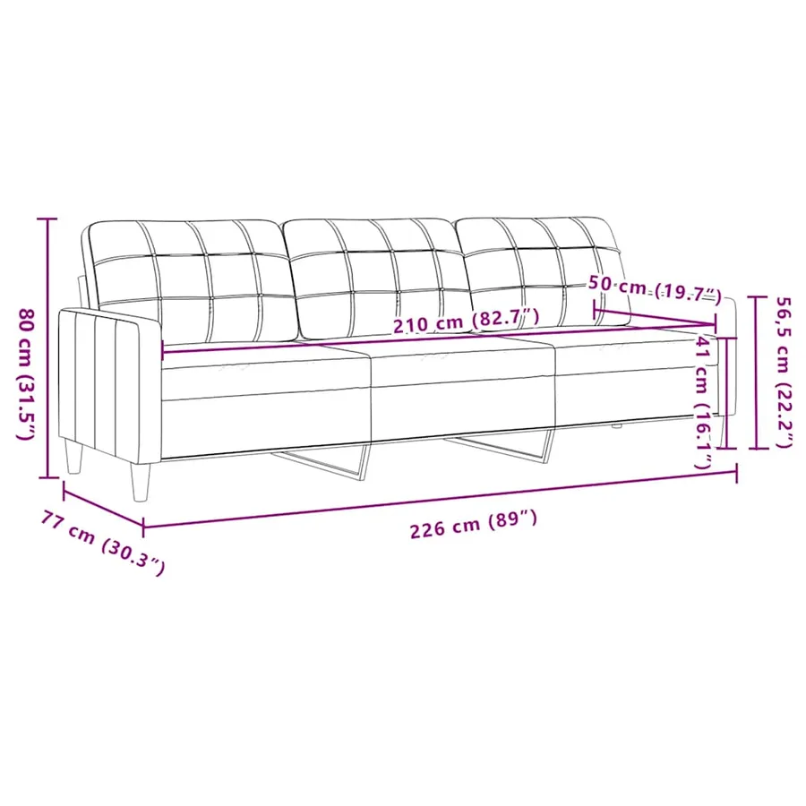 Canapé à 3 places Jaune clair 210 cm Tissu - 8