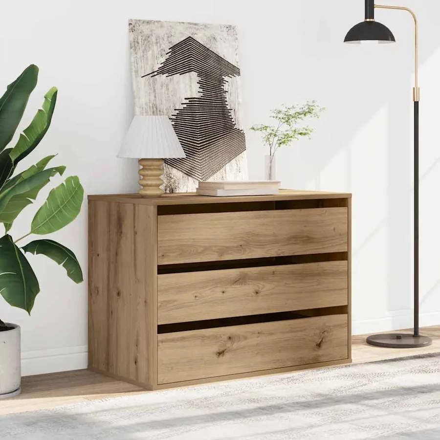 Commode d'angle chêne artisanal 80x41x58 cm bois d'ingénierie