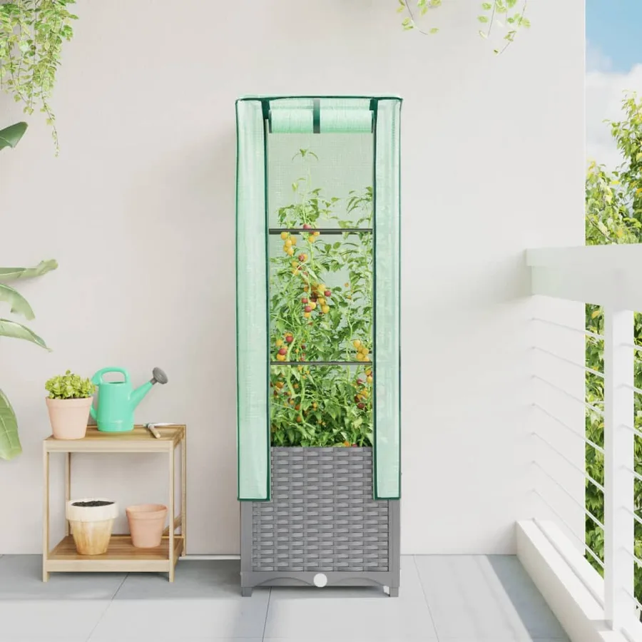 Jardinière surélevée avec housse aspect rotin 40x40x139 cm - 3