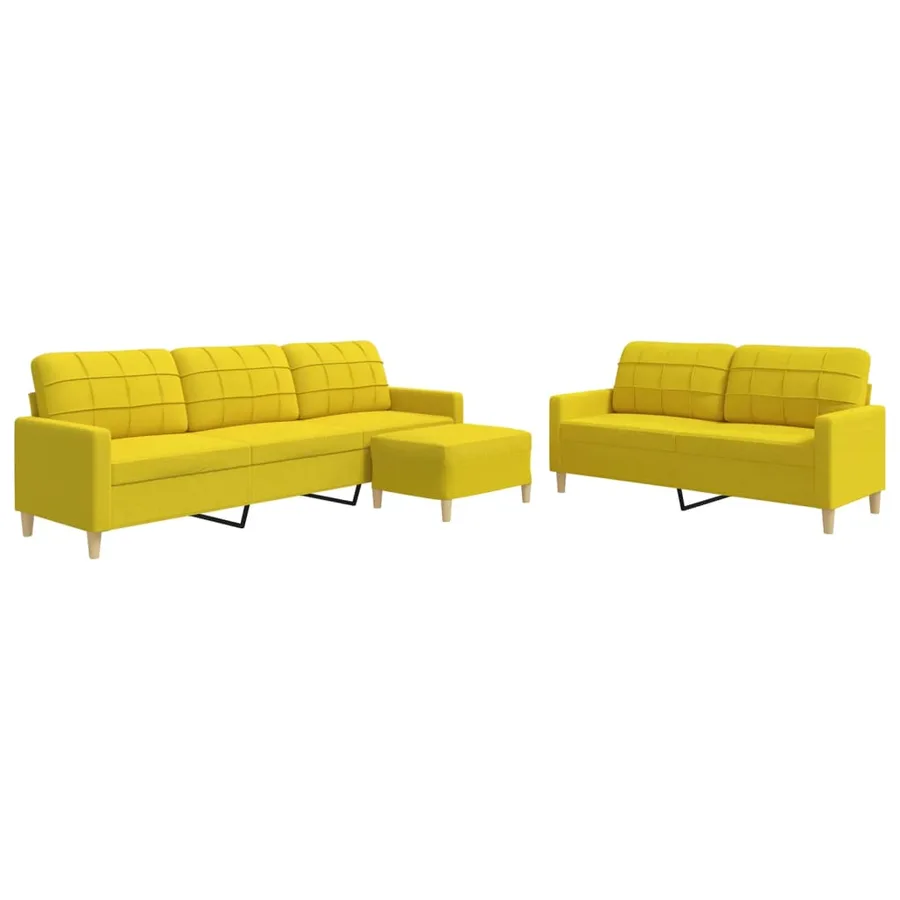 Ensemble de canapés 3 pcs avec repose-pied jaune clair tissu - 2