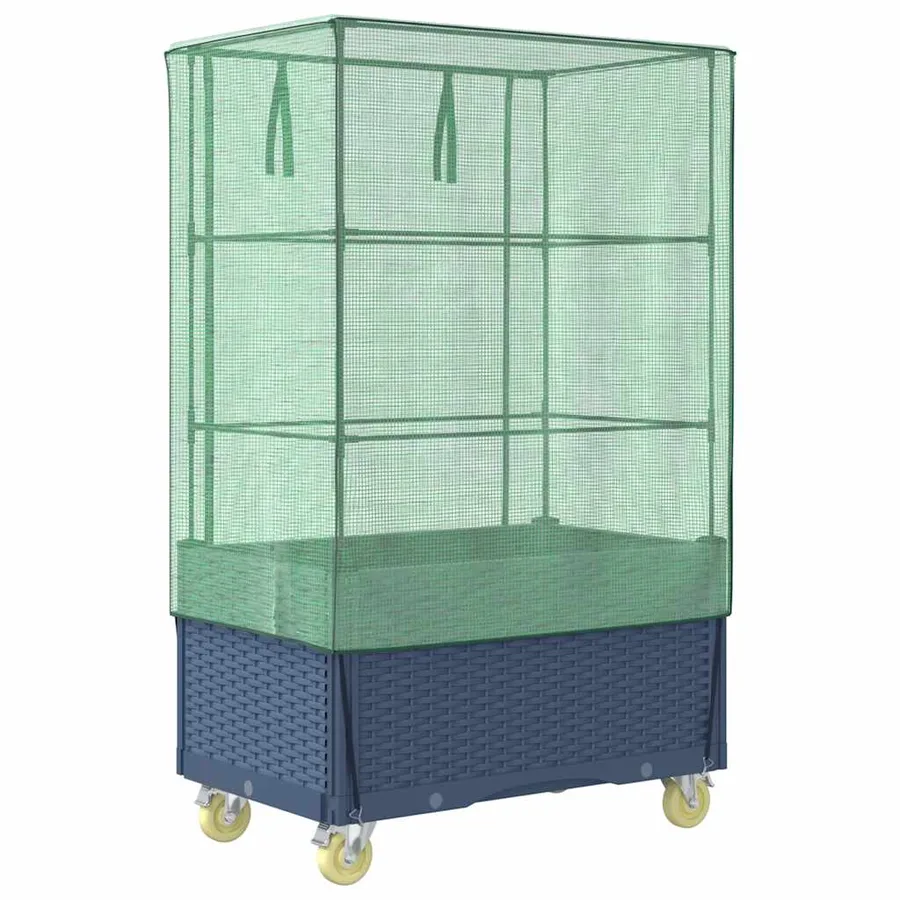 Jardinière surélevée avec housse et roues aspect rotin - 6