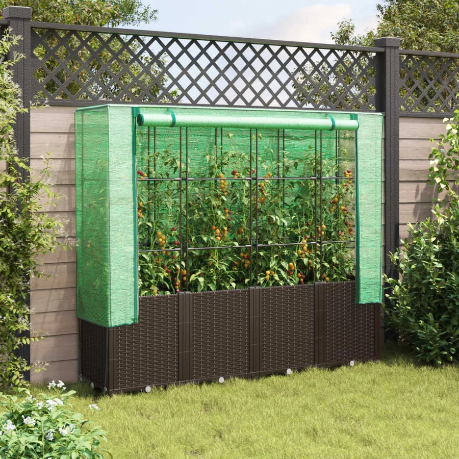 Jardinière surélevée avec housse aspect rotin 160x40x153 cm - 3