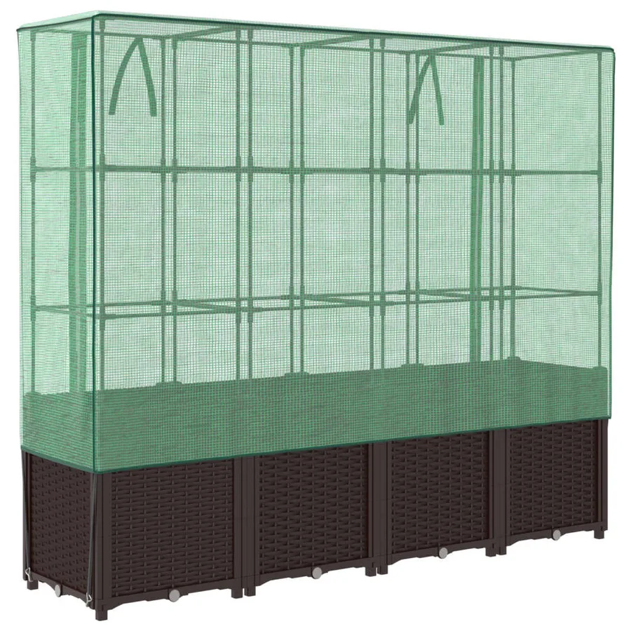 Jardinière surélevée avec housse aspect rotin 160x40x153 cm - 6