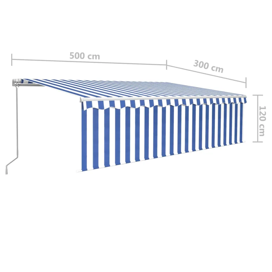 Auvent rétractable manuel avec store 5x3 m Bleu et blanc - 7