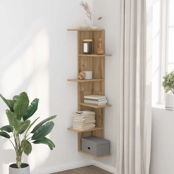 Étagère d'angle murale chêne artisanal bois d'ingénierie