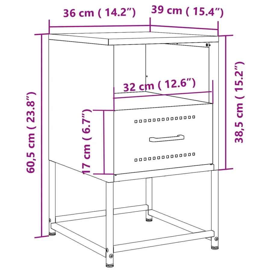 Table de chevet jaune moutarde 36x39x60,5 cm acier - 12