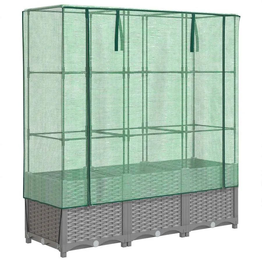 Jardinière surélevée avec housse aspect rotin 120x40x138 cm - 2